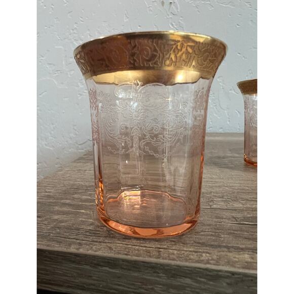 Vintage Tiffin Franciscan Rambler Rose Pink Etched Gold Rim Glasses Set of 6 - Picture 9 of 11